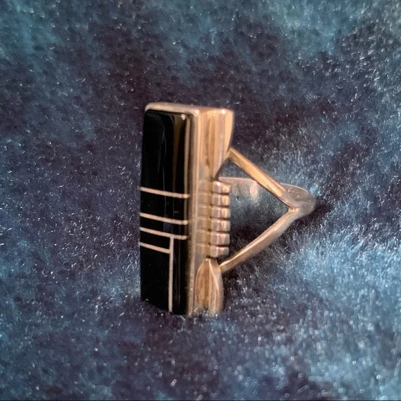Vintage A Yazzie Navajo Onyx Sterling Silver Ring - Picture 9 of 10